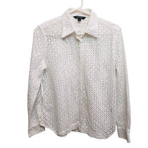 Lauren Ralph Lauren White Eyelet Button-Up Shirt Medium